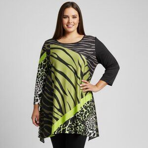 Green/Black Animal Print Tunic Top